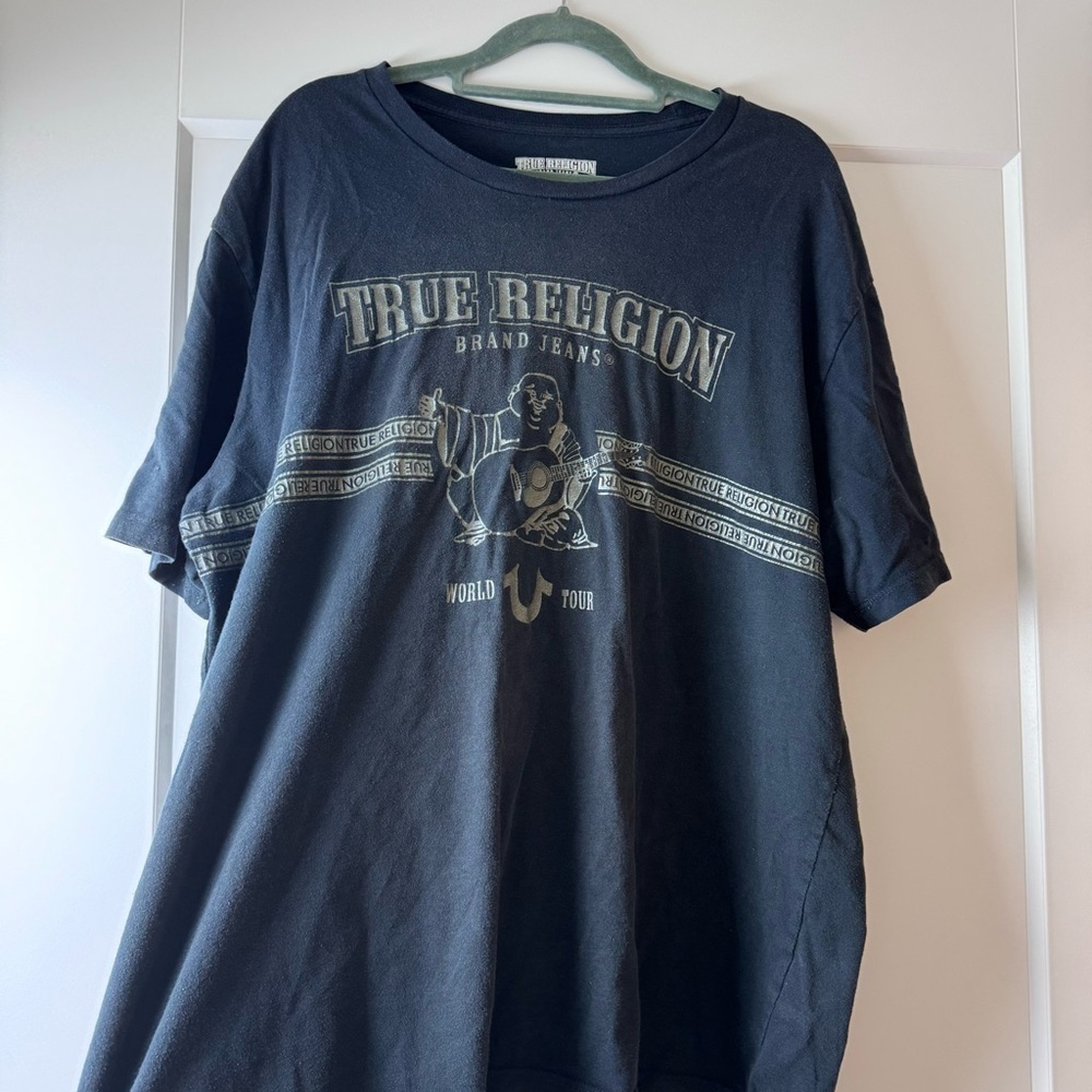 True Religion XXL T Shirt Tee Buddha Logo Navy Made in El Salvador